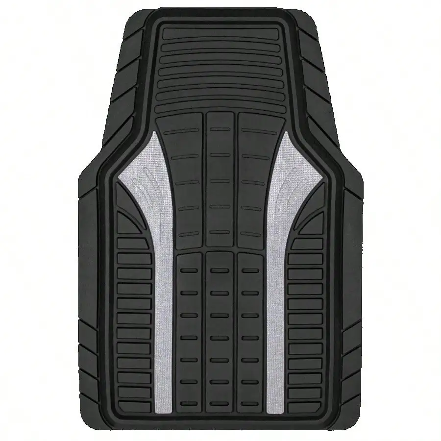 مجموعة مكونة من 4 سجادات أرضية سيارة مطاطية فضية لامعة - عالمية - تحمي أرضية سيارتك عن طريق امتصاص الانسكابات والبقع والغبار والحطام.