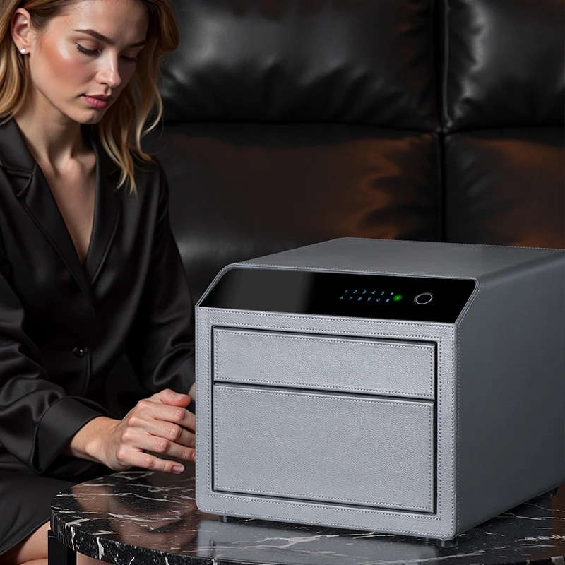 Safe Storage Box with 2 Drawers LED Password Touch ID Security Jewelry Organizer Case Collection Cabinet