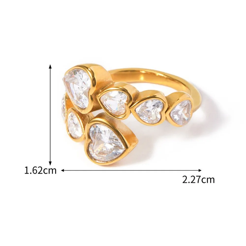 Anillo abierto de acero inoxidable con diseño de línea, anillo asimétrico a prueba de óxido chapado en oro de 18 quilates, anillo de circonia cúbica ajustable brillante para vacaciones