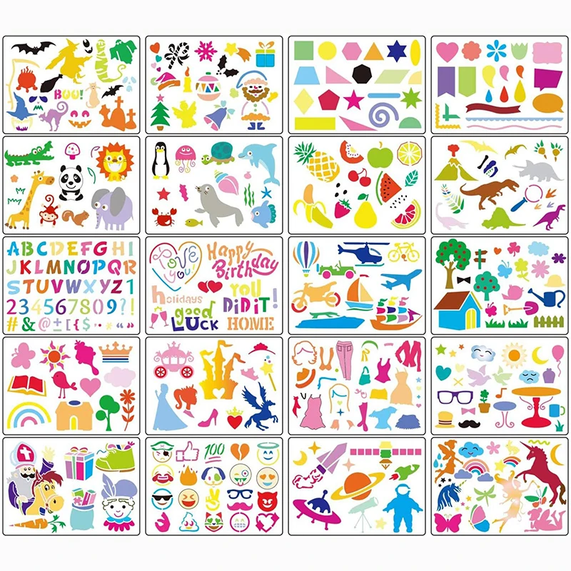 Kids Drawing Stencils Set 300+ Patterns Drawing Templates Plastic Stencil Kit for Girls Boys Gift Card Making Kids Painting Toys