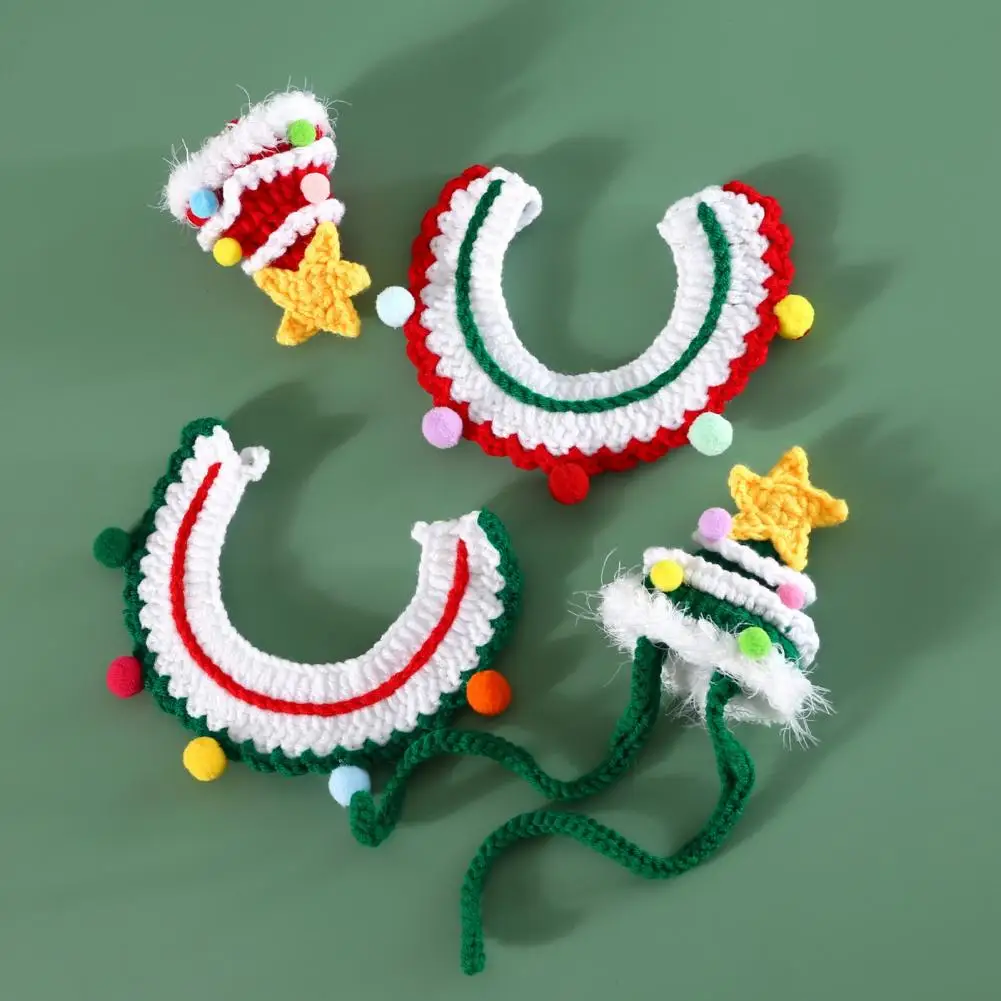 Corbatas para mascotas con estilo, conjunto de disfraz navideño tejido a mano para mascotas, Collar para perro, sombrero, Collar de punto, bufanda, sombrero de Papá Noel, Cosplay para nuevo para perros