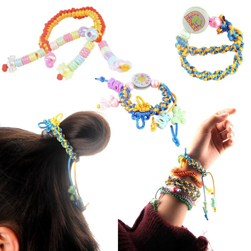 Juguete tejido de cuerda de mano para niños, juego de fabricación de pulseras de cuerda de mano elástica DIY hecho a mano