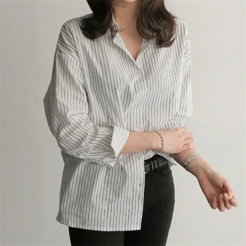 Women Shirt Stripes Blouse Lady Loose Long Sleeve Oversized Shirt Casual 2024 Spring Autumn Female Street Shirts