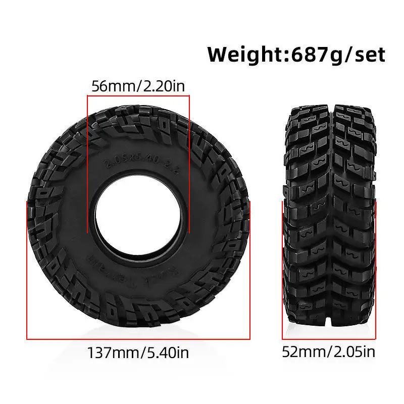 汎用22インチrcラバーロックタイヤ4本セット-1-8-rcクライミングカーアクセサリー-mjx、crossrc、yikong、axial、axp8、d407用