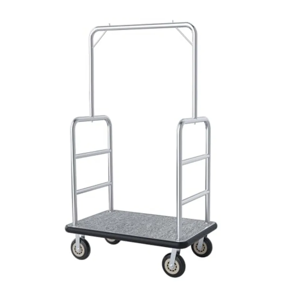 

Hotel Luggage Cart, 1300LBS Load Capacity Bellman's Cart with 8" Wheels, Brushed Stainless Steel Commercial Grade Hotel Luggage