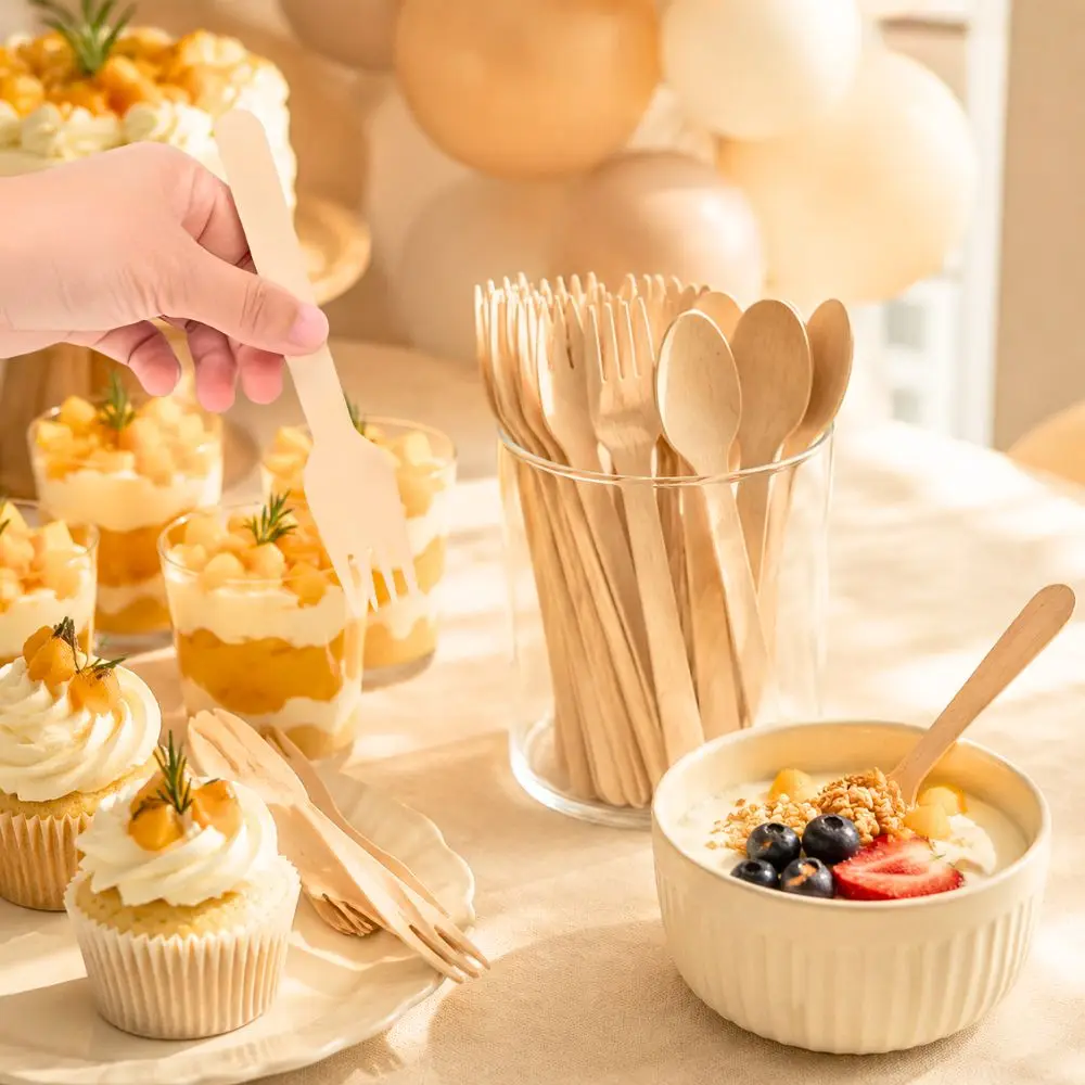 50/100pcs Disposable Eco Wooden Cutlery Set Natural Wood Fork Spoon Outdoor BBQ Party Tableware YMY
