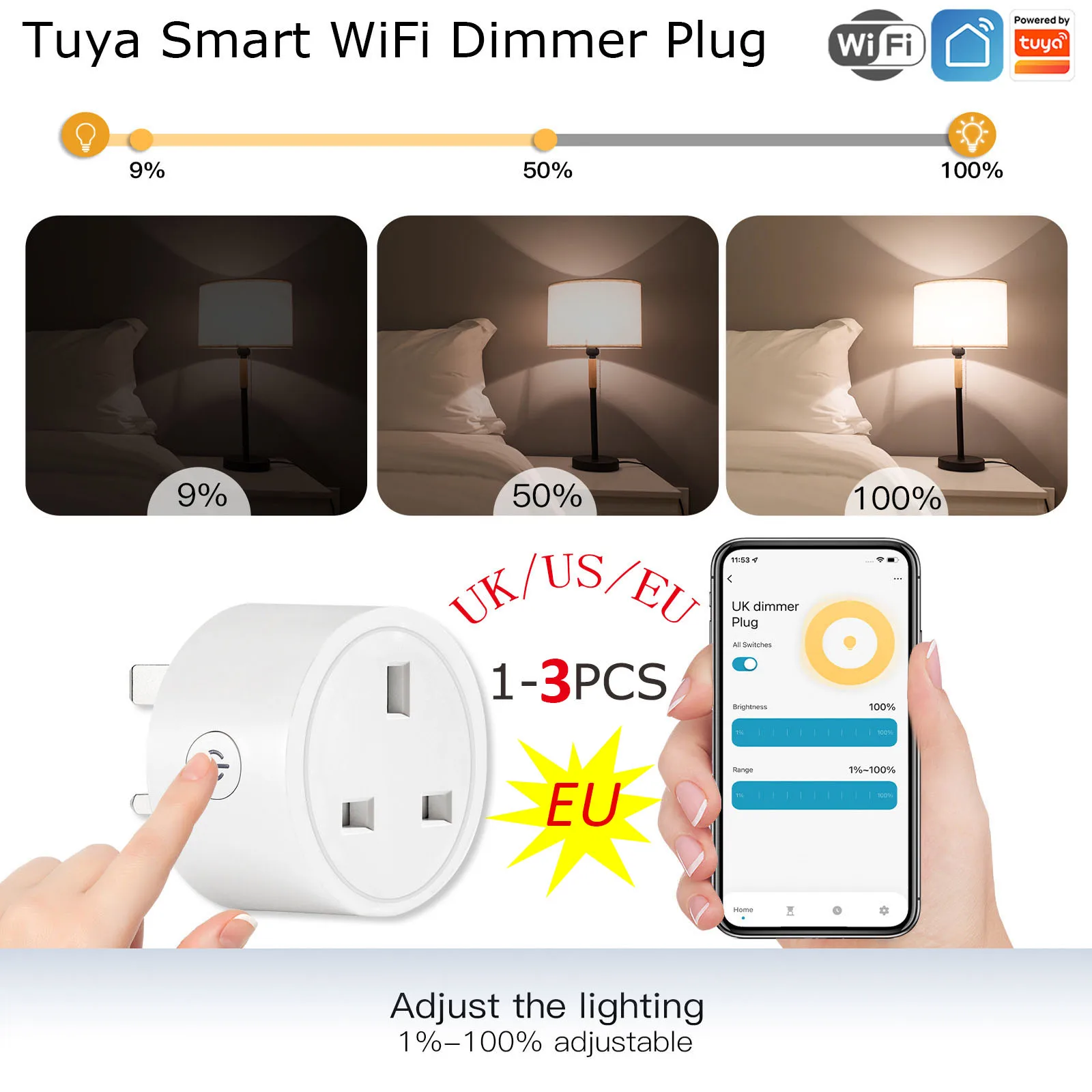 Imagem -02 - Tomada Dimmer Inteligente Tuya Wifi Tomada Elétrica ue Eua Reino Unido Interruptor Temporizador Controle de Voz Alexa Google Home Tomada sem Fio