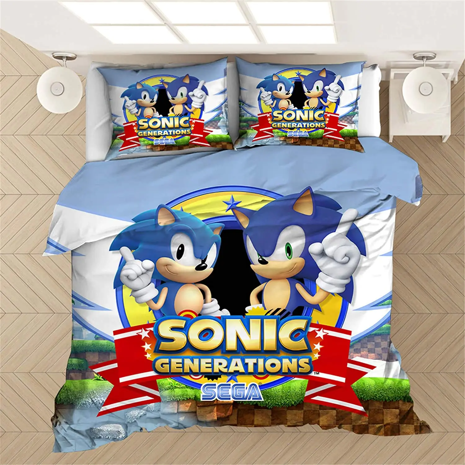 Sonic The Hedgehog Anime Printed Duvet Cover Set 3-Piece Set Bedding Covers  Polyester Home Suitable For Children And Adults