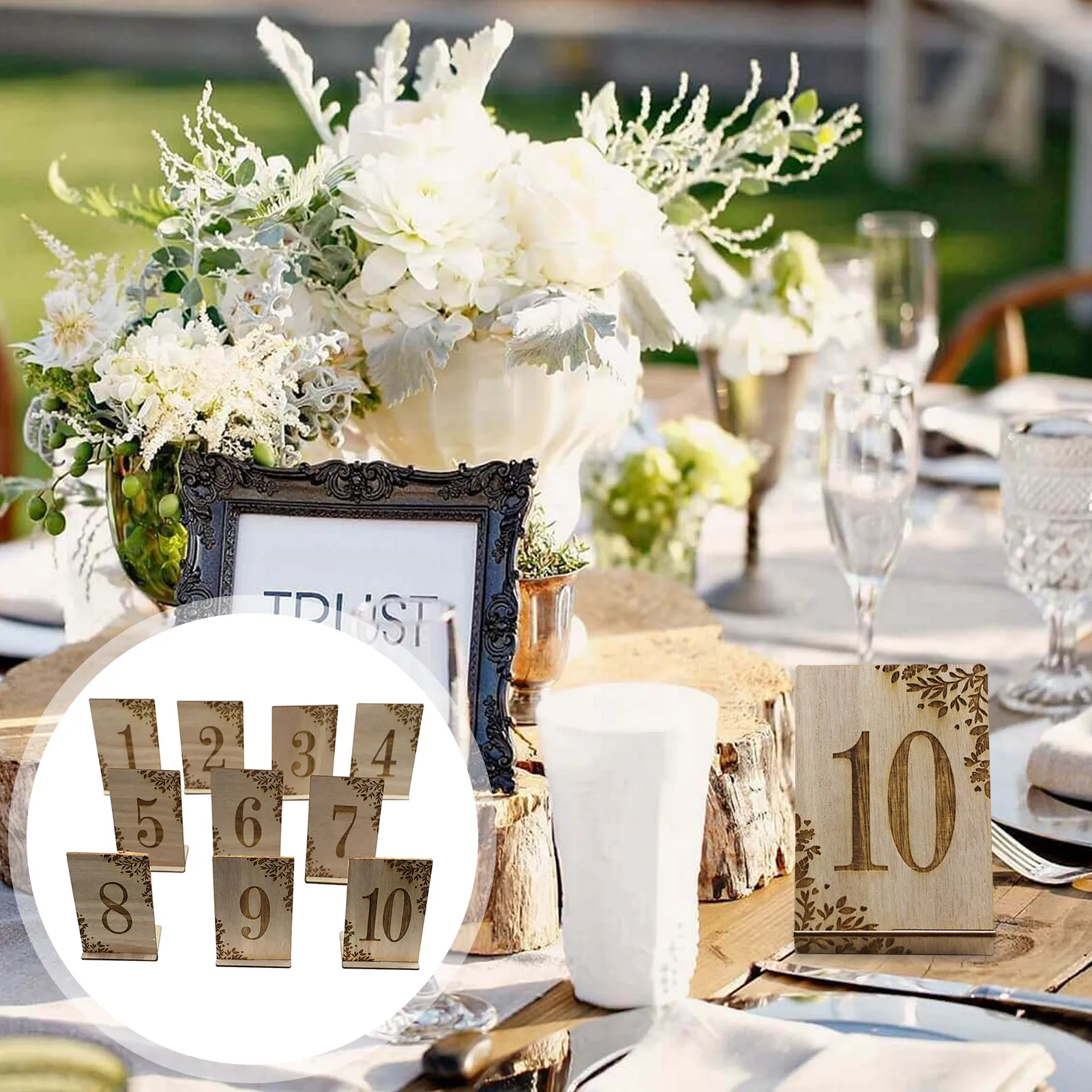 10Pcs 1-10 Numbers Wood Signs Wedding Table Number Wooden Table Numbers Birthday Party Engagement Seat Numbers Sign Gift