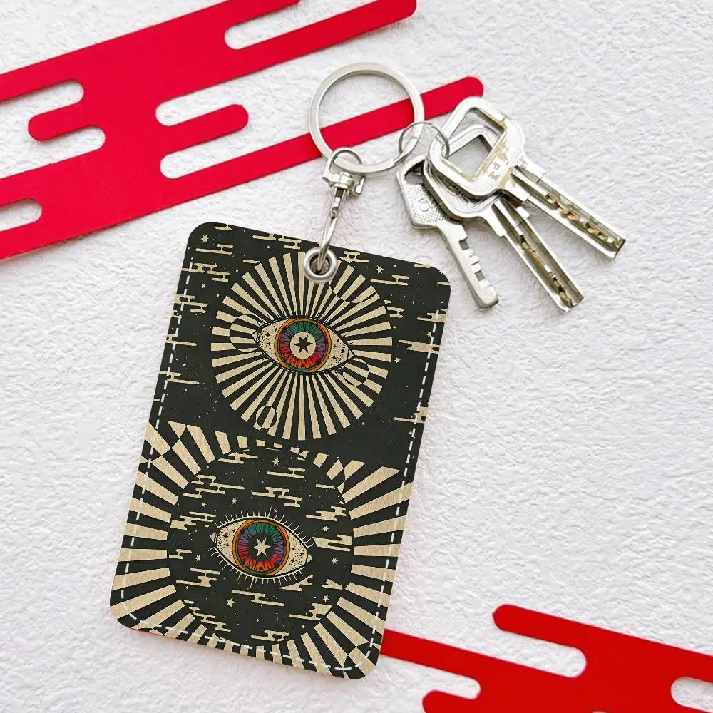 

Ретро богемный психоделический 70-х годов прямоугольный чехол для удостоверения личности брелок для ключей сумка для ключей кожаный держатель для карт кольцо для ключей доступ