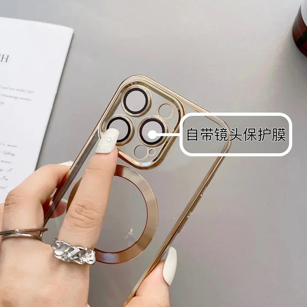 ل Magsafe المغناطيسي شحن لاسلكي جراب هاتف آيفون 16 15 14 زائد 13 12 11 برو XS ماكس XR X تصفيح حافة لينة غطاء من البولي يوريثان