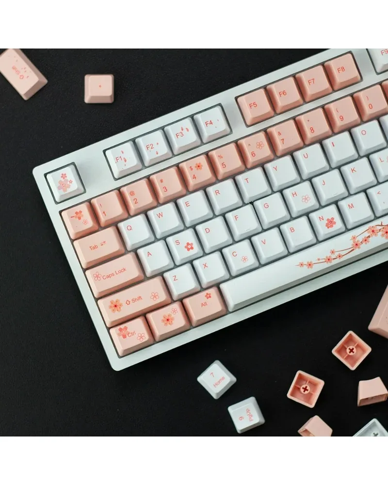 pink and white gradient pbt dye sub keycaps full set oem profile for mechanical keyboards