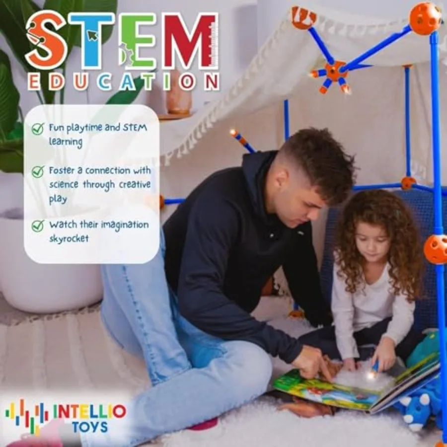 Fort Building Kit for 4-8 - 100 Pieces - DIY STEM Fort Making Set for Indoor and Outdoor Play - Large Creative Construction Set