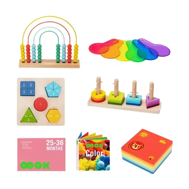 2024 Early Education Box Wooden Block Sorter Rainbow Abacus Educational Toys for kids 25-36 months