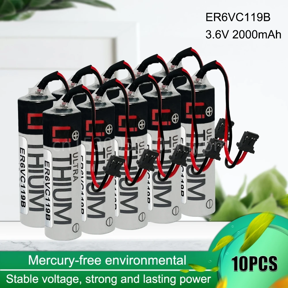 

10PCS 1Original ER6V ER6VC119B 3.6V 2000mAh Lithium Batteries with Black Plug Connectors for CNC Machine Tools PLC Battery