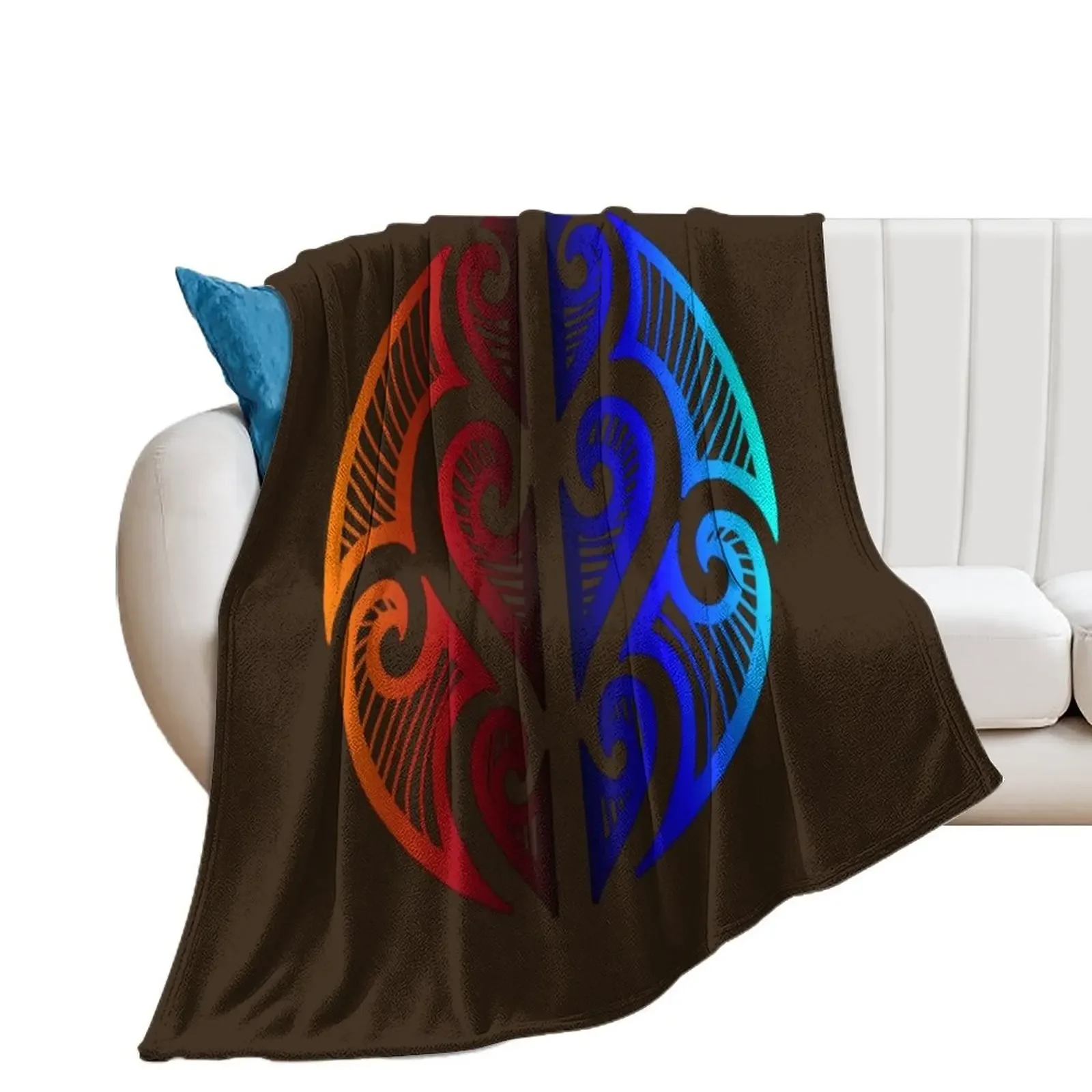 Colored maori tribal art Throw Blanket halloween Large Blankets