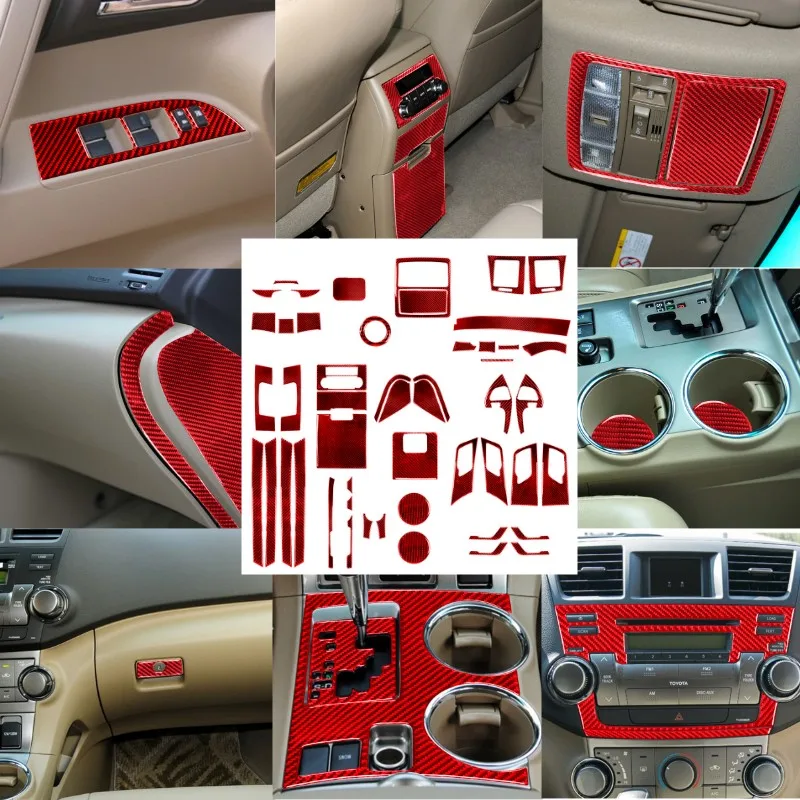 

For Toyota Highlander 2008-2013 Accessories Car Interior Decoration Carbon Fiber Protective Sticker Red