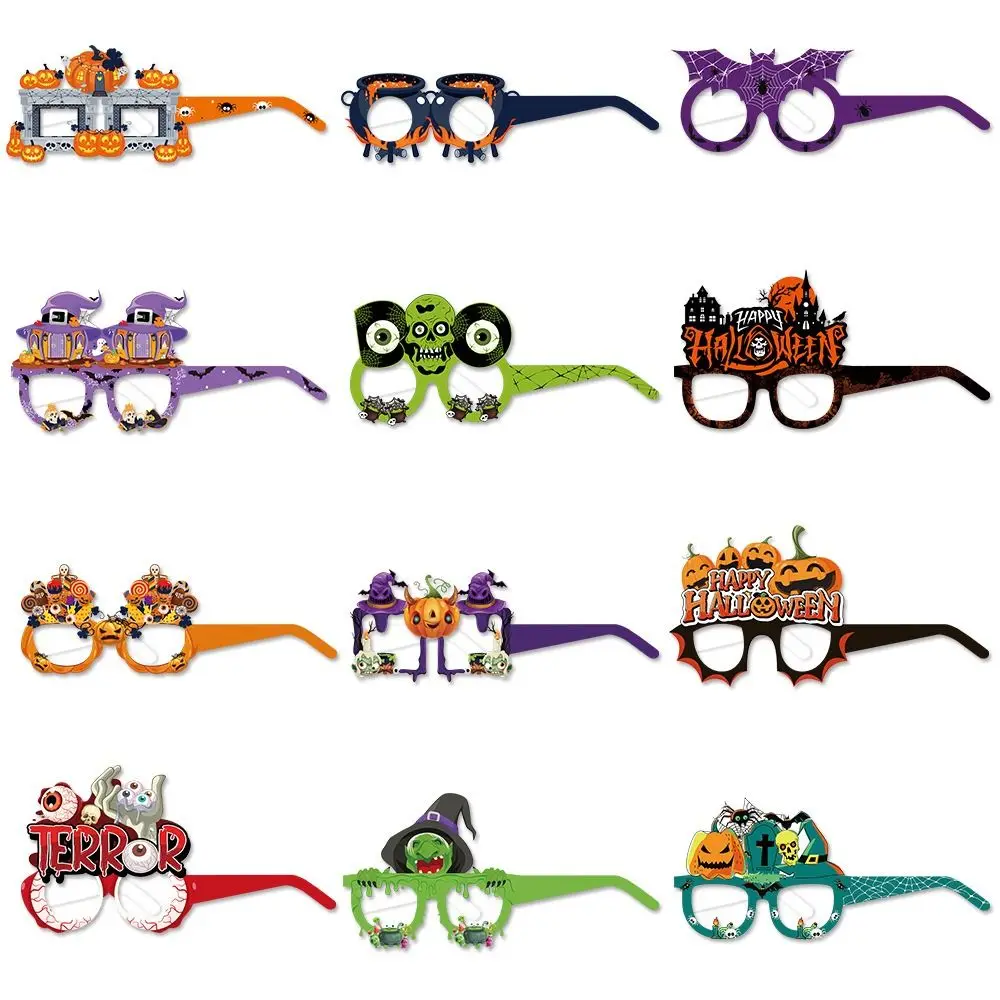 

6pcs Bats Halloween Funny Glasses Witch Hat Pumpkin Ghost Paper Glasses Paper Cosplay Props Pumpkin Glasses Photo Booth Props