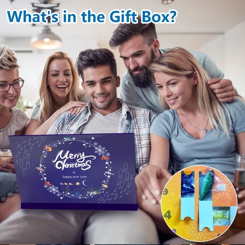 낚시 미끼 블라인드 박스, 크리스마스 카운트다운 낚시 기어 세트, 미스터리 박스, 달력 상자, 미끼 테마, 낚시 애호가 선물, 24 개