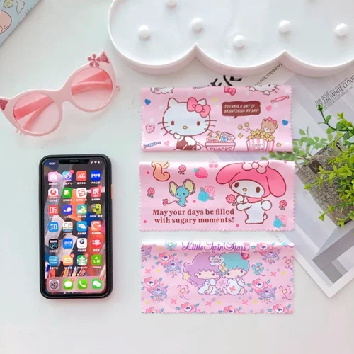 귀여운 산리오 시나모롤 쿠로미 마이 멜로디 만화 안경 천, 휴대폰 화면 청소용 천, 사슴 가죽 김서림 방지