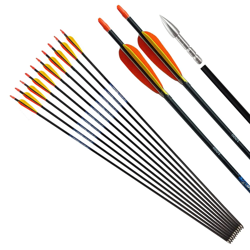 Compound Bow Archery Accessories  Spine 500-1000 ID4.2mm Pure Carbon Arrows Shaft Turkey FeatherFor Hunting Shooting