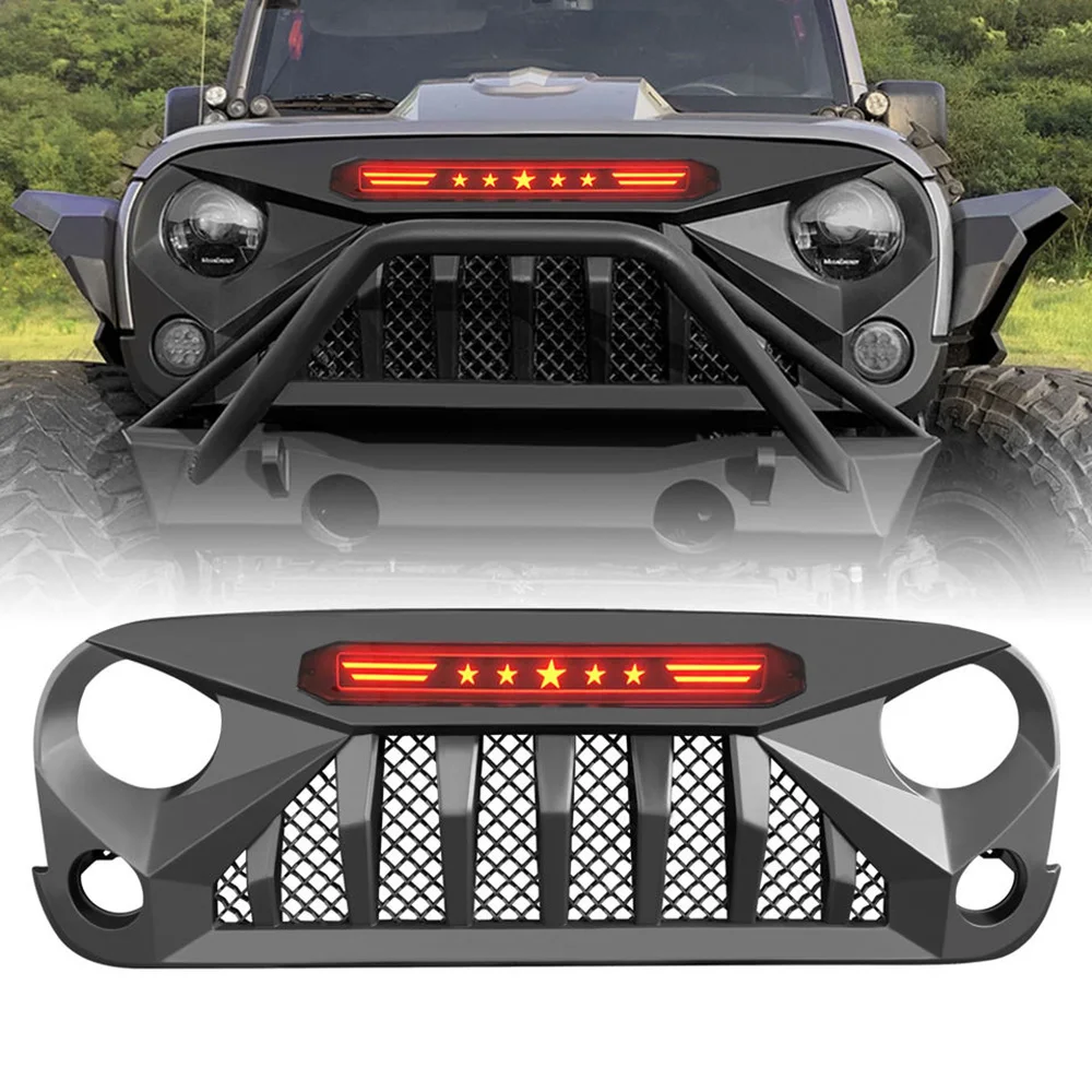 Mars Style Grille With Red Star Lights Front Grille For Jeep Wrangler JK 2007-2017 Car Bumper Cover Grid Accessories 4x4 Offroad