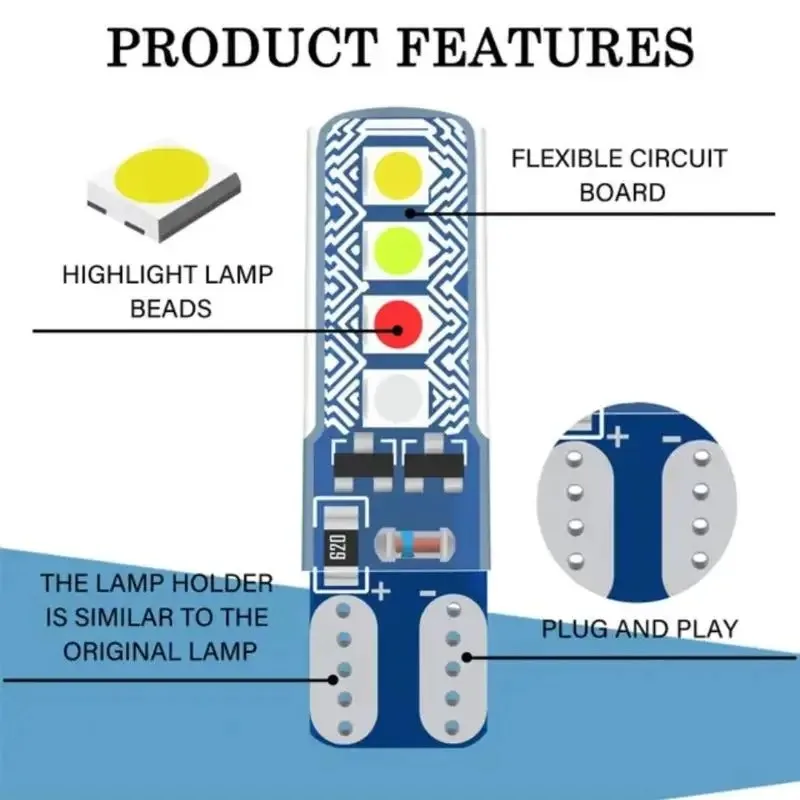Hot 10PCS Car License Plate Light RGB T10 3030 8SMD LED Strobe Flash Light Led W5W/194 Clearance Lights Side Marker Parking Lamp