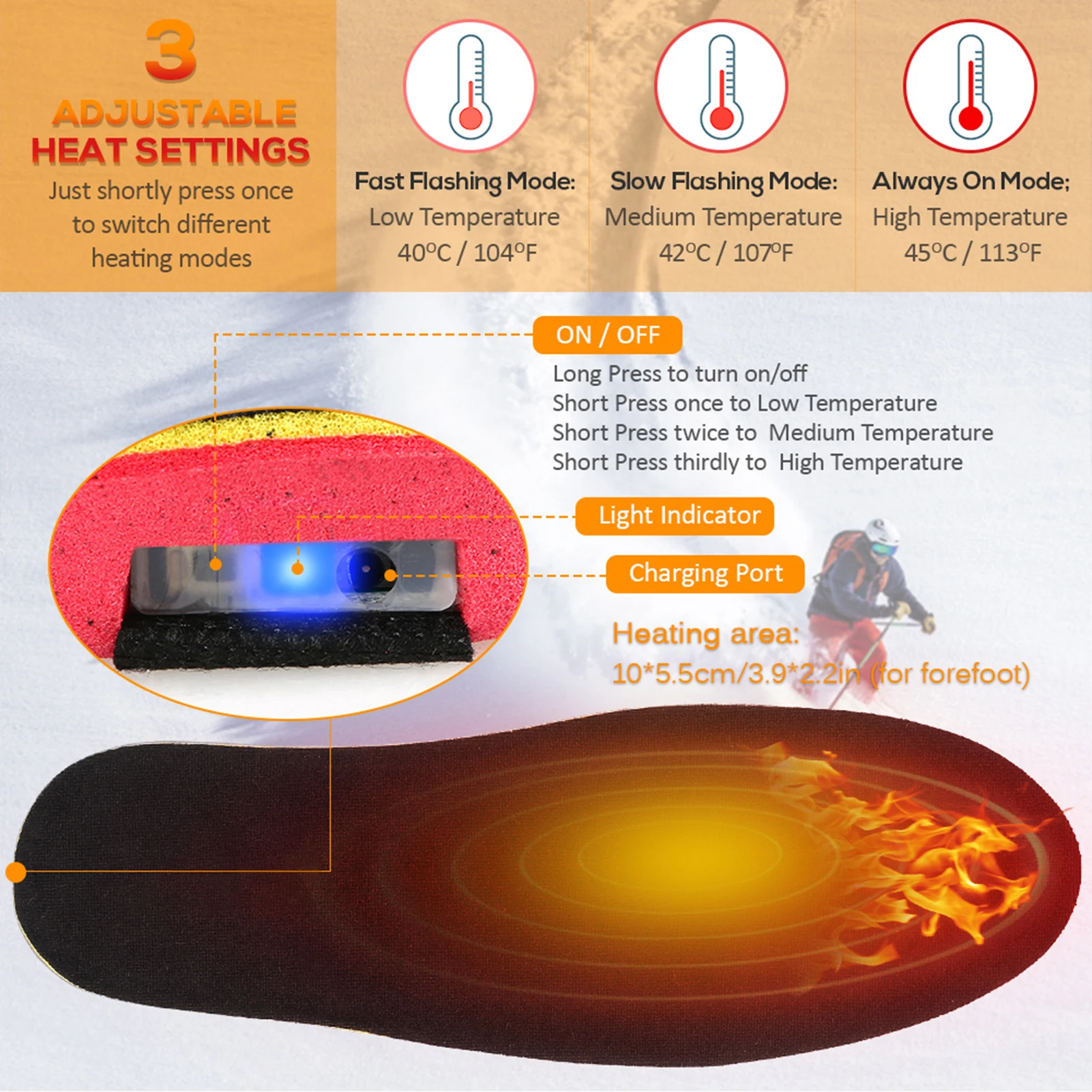 اللاسلكية تسخين كهربائي نعل تدفئة القدم بطارية تعمل بالطاقة ساخنة النعال الشتاء الدافئة نعال الحذاء للعمل التزلج التنزه #5