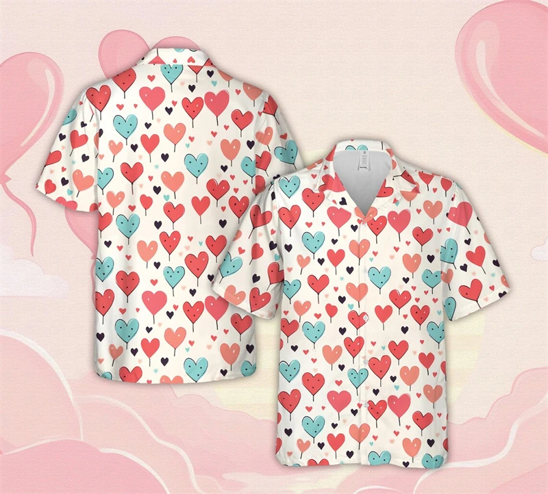 Pink Sweet Heart 3D Print Summer Casual Hawaiian Shirt Men Women Strawberry Red Lips Design Full Pattern Short Sleeve Shirts