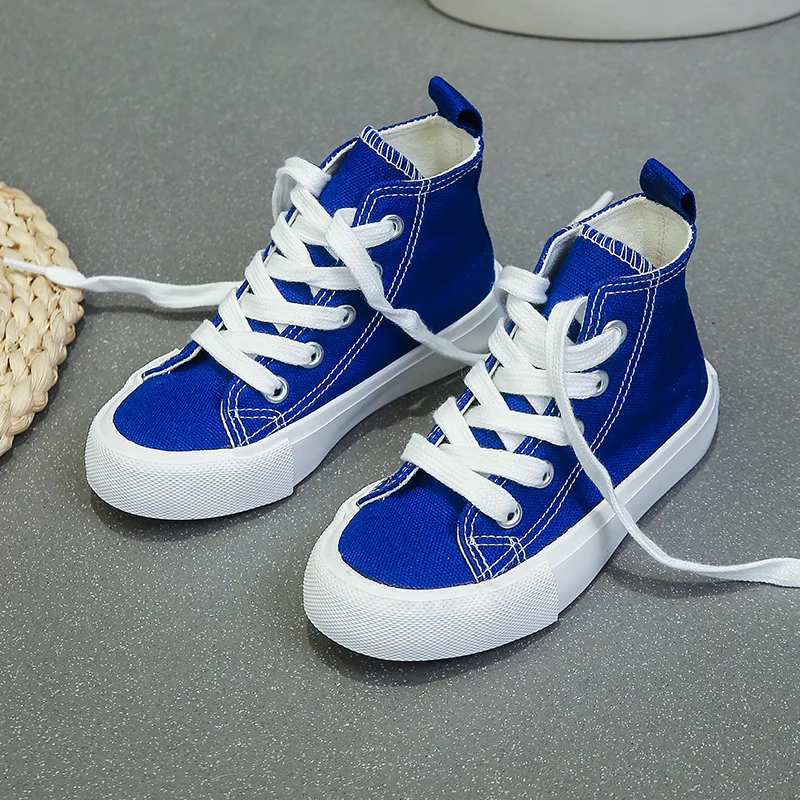 2024 New Children Canvas Shoes Spring Autumn Boys Girls Fashion High-top Sneakers Baby Cute Candy Color Casual Shoes