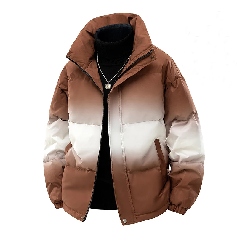Fashion Men's Stand Collar Duck Down Jackets 2025 Winter Casual Warm Puffer Coat High Streetwear Windproof Loose Padded Clothing