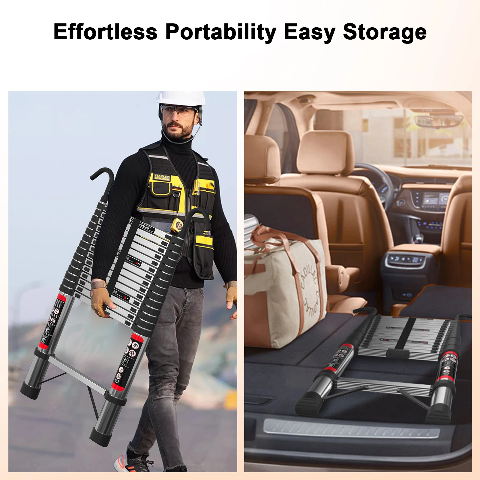 4.4 م/5 م سلم متداخل الأجزاء الفولاذ المقاوم للصدأ الثقيلة للتمديد لوفت سلم متداخل الأجزاء ارتفاع قابل للتعديل مع السنانير للانفصال