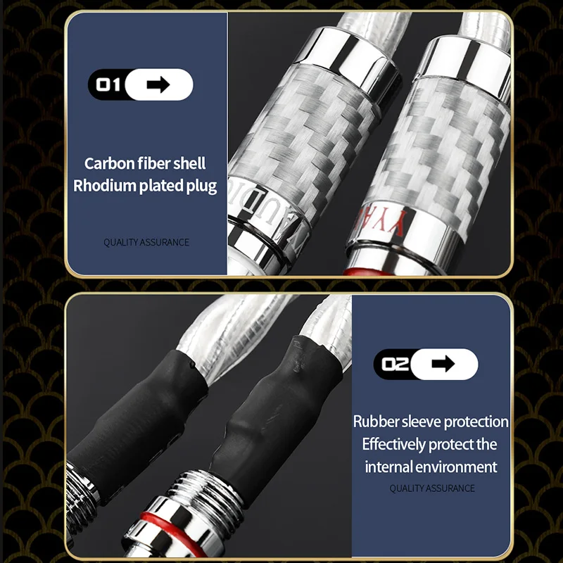 1 Pasang 7N OCC Kabel Speaker Berlapis Perak Cangkang Pengurang Kebisingan Serat Karbon Kabel Speaker Kelas Atas untuk Amplifier Steker Pisang