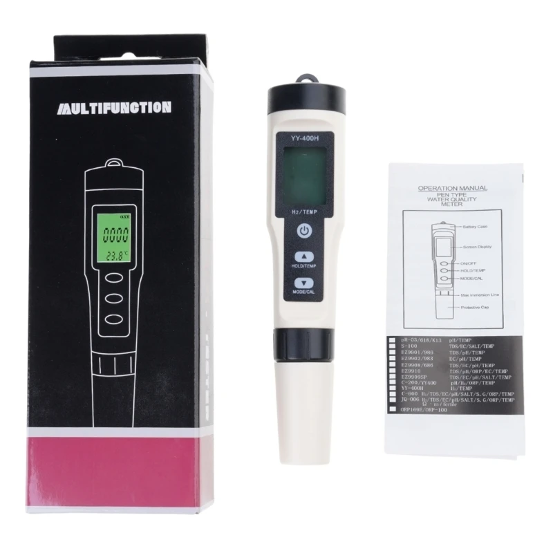 652F Digital Hydrogen Meter Water Quality Tester with ATC High Accuracy Pen Type Meter Data Hold Function LCD Displays