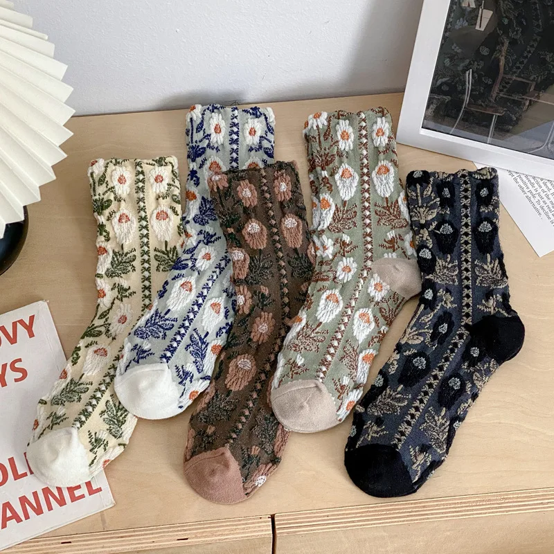 1/5 Paar Herbst-Winter-Socken im neuen Retro-Ölgemälde-Stil für Damen, einfache, bequeme Freizeitsocken