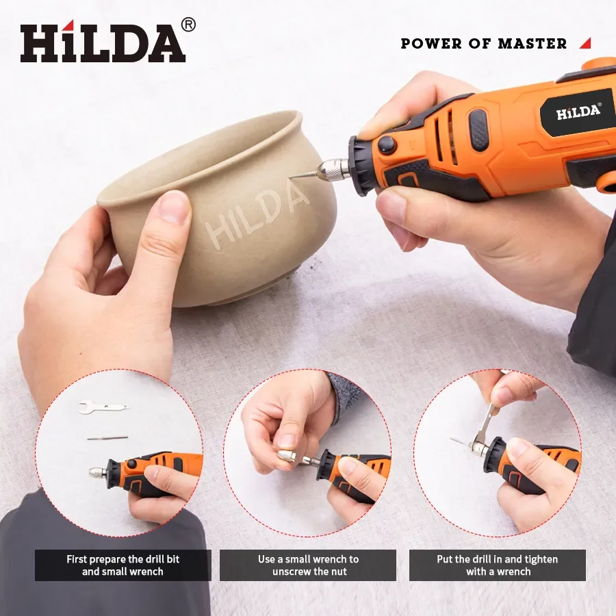 HILDA 200W Engraving Machine Drill Engraving Cone Grinding Engraving Polishing Rotating Tool New Variable Speed Mini Drill