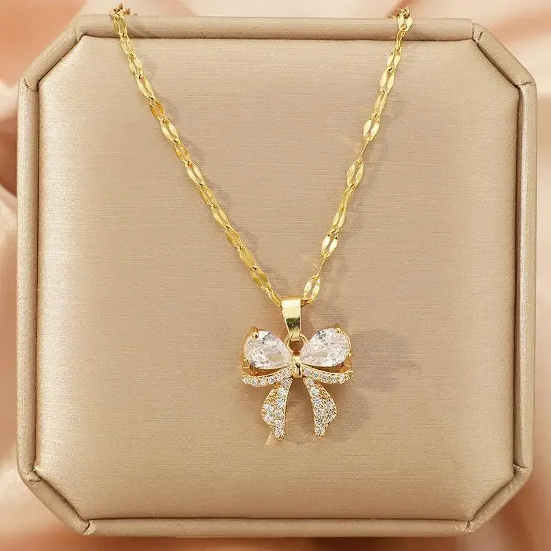 Collier pendentif brillant avec nœud, beau et à la mode, style princesse, cadeau de premier choix pour vos amoureux et vos amis