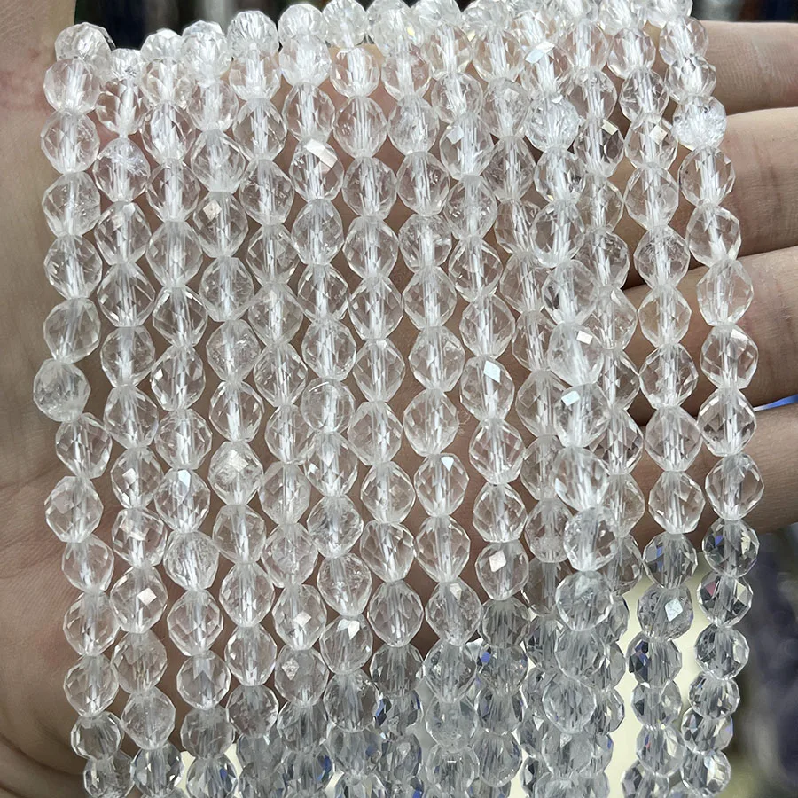 

Natural Stone White Crystal Handmade Rice Beads Section Faceted Loose For Jewelry Making DIY Necklace Bracelet 15'' 6.5x7.5mm