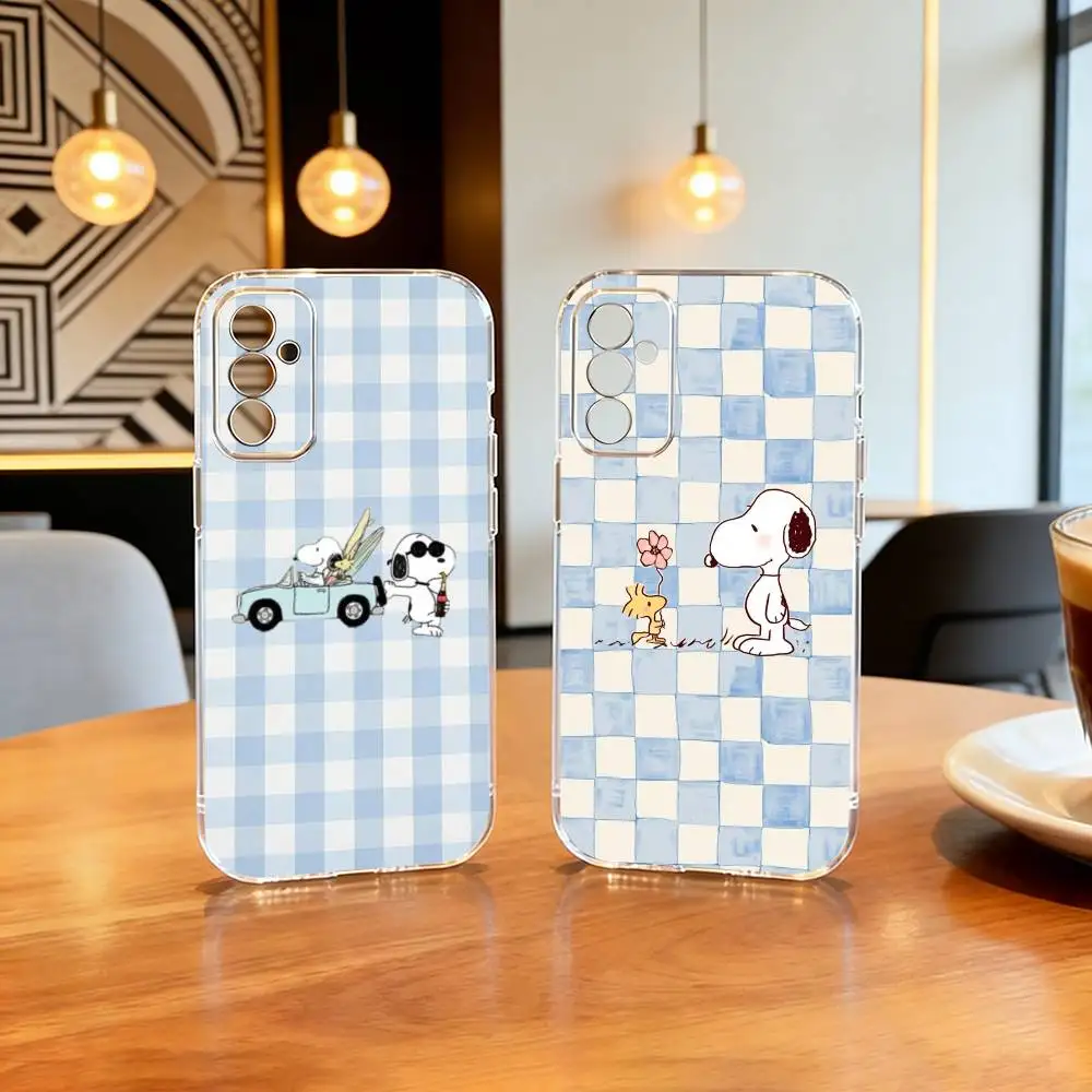 

checked striped S-noopp-y Phone Case For SamsungA10,12,20,21S,30,31,40,50,51,52,70,71 Transparent Cover