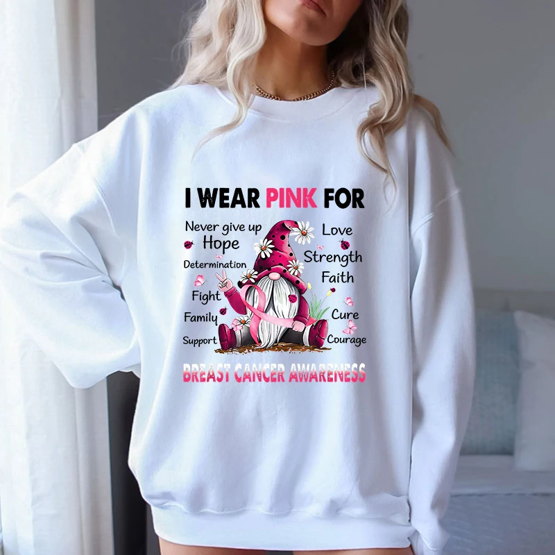 (A+Quality)Women Fashion Breast Cancer Print Sweater For Women Plus Size Funny Long Sleeve Graphic Plus Size Sweatshirt