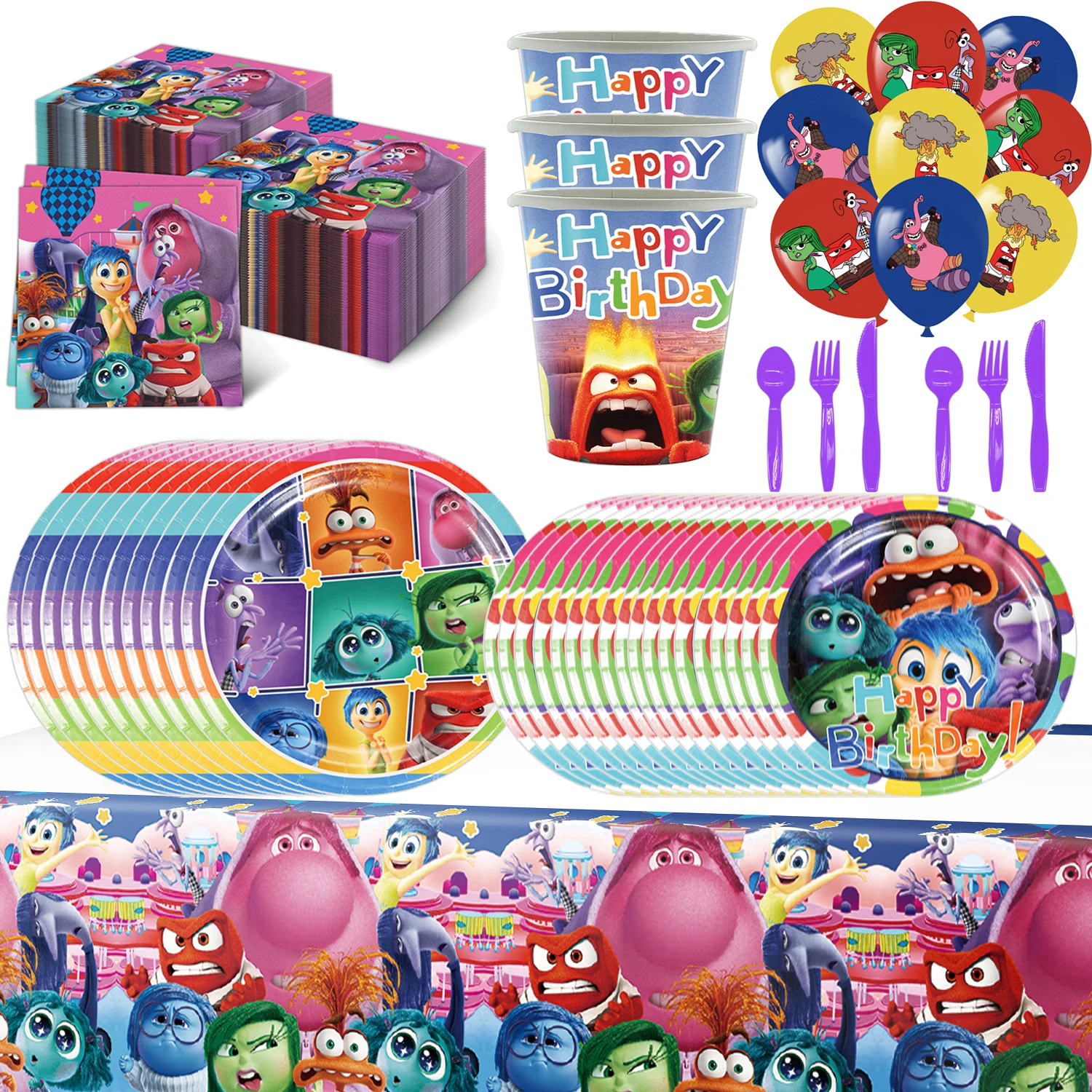 

Inside Out 2 Birthday Party Decoration Disney Birthday Kit Cool Party Supplies toys Tablecloth Cup Plate Baby Shower Children