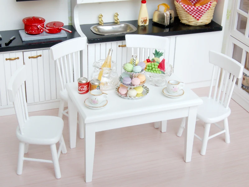 5pcs Wooden Table Chairs 1/12 Doll House Kitchen Room Ornaments Accessory