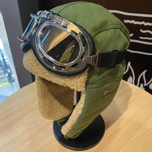Imagen 1 del producto Gorro militar de invierno con gafas a prueba de viento, gorro con orejeras peludas, calentador de orejas de aviador, gorro acolchado para clima frío, gorro de cazador, orejeras