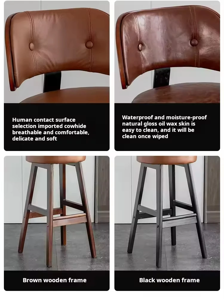 Luxury Green Leather Bar Stool with Button Detail Backrest Durable Wood Legs for Kitchen Island Dining Basement Commercial Use
