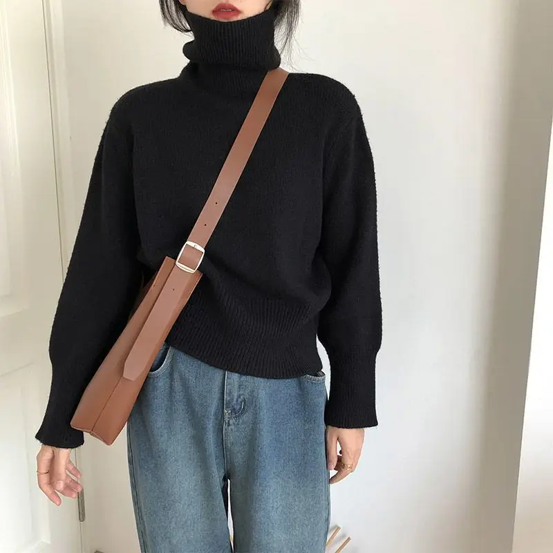 DAYIFUN-Women's Oversized Knitted Turtleneck Pullovers Monochromatic Sweaters Thickened Jumpers Autumn Winter Korean Tops 2024