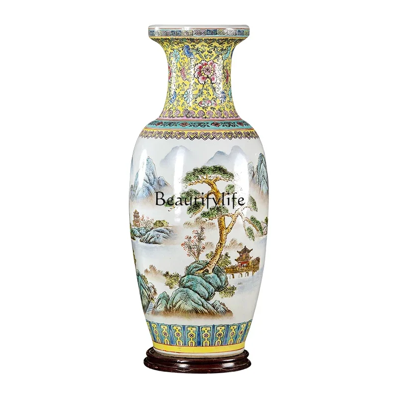 54-Jingdezhen vase height 60cm high-end ceramic large vase Chinese style Fugui bamboo insert