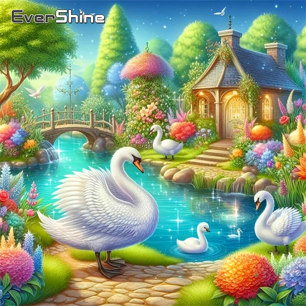 Evershine Diamant-Mosaik Landschaft Vollquadrat-Gemälde Garten Strass DIY Bastelset Stickerei Schwan Wanddekoration