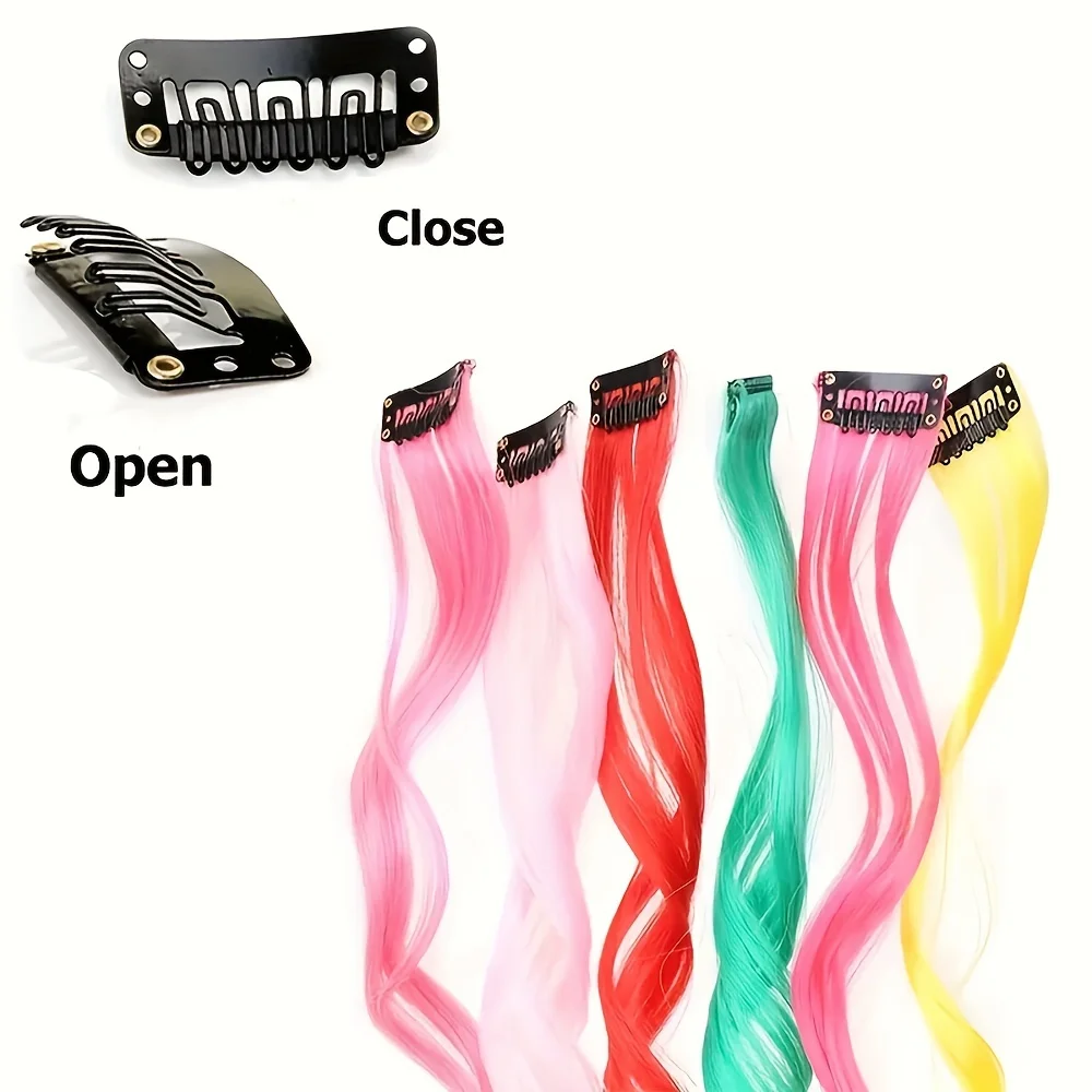 Regenboog Kleurrijke Synthetische Hair Extensions Met Één Clip Lange Krullende Golvende Pruiken Haarstuk Verlenging Cosplay Party Kid Vrouwen Haar