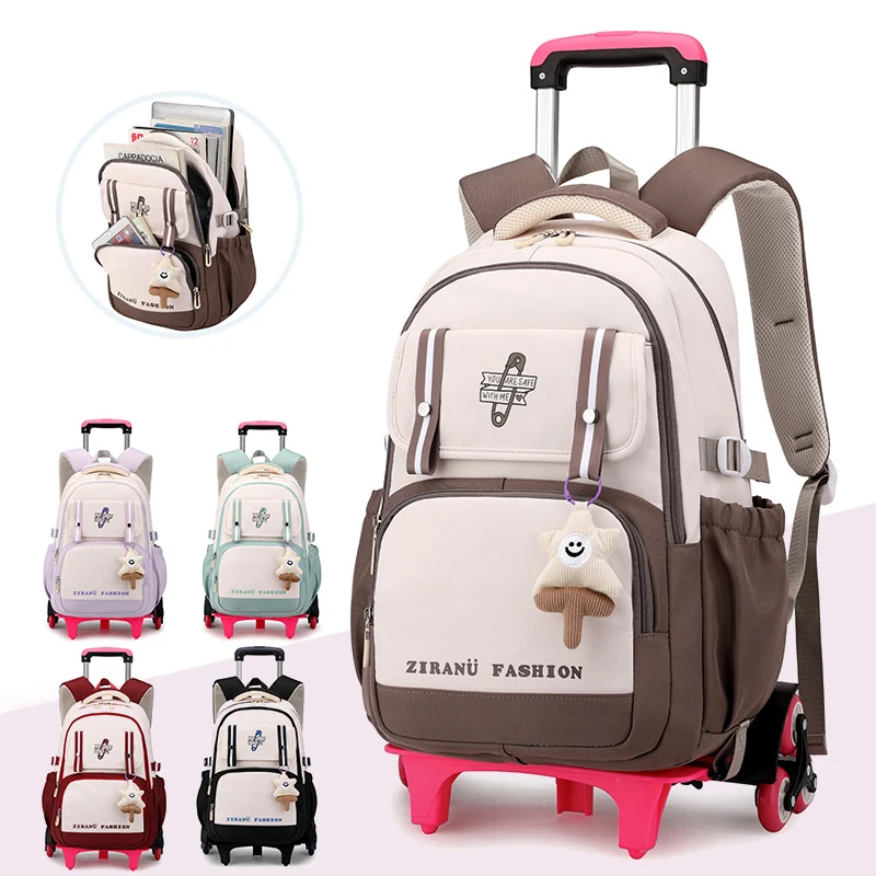 Zaino scolastico con ruote Zaino con ruote per ragazze Bambini Studente Zaino con ruote Trolley Borsa da scuola Trolley da viaggio Bagagli