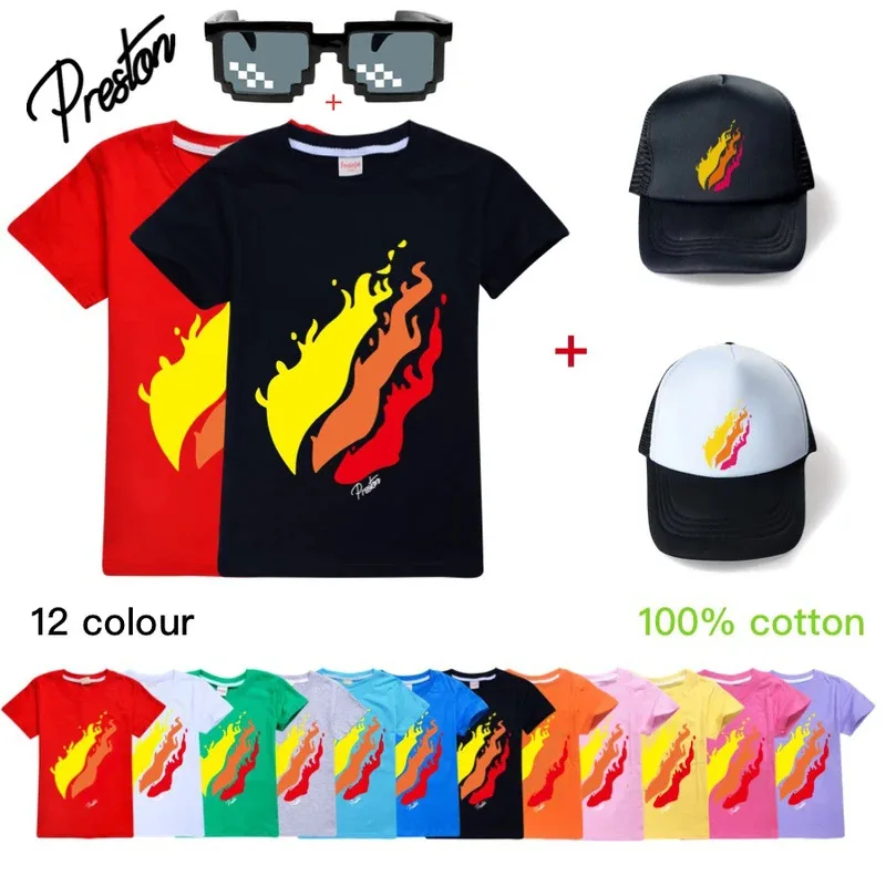 حار بيع P-Prestonplayz طفل تيشيرت صيفي المراهقات الملابس القطن الفتيان التي شيرت بوتيك الاطفال تيز س الرقبة الأطفال بلايز